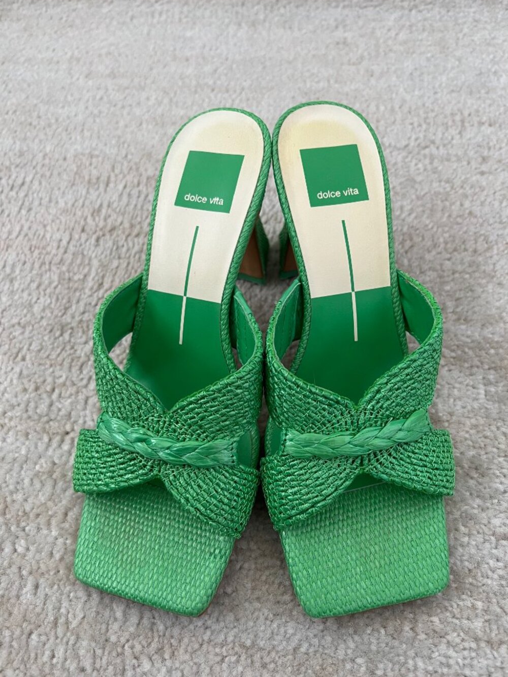 Dolce Vita Nitro Square Toe Strappy Chunky Heels Sandals Shoes 7.5 Green - Picture 3 of 13